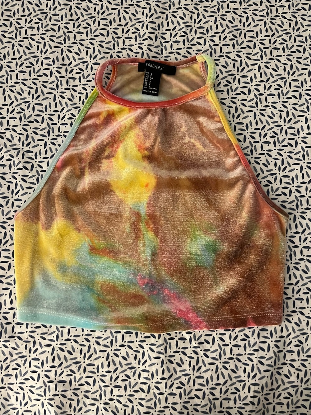 Forever 21 Tie Dye Velour Halter Crop Top - Size Small.